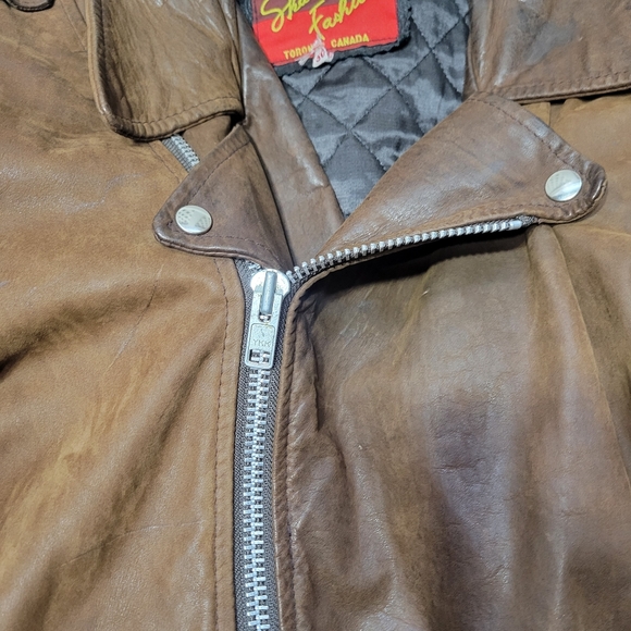 Vintage brown leather mens biker jacket size 50 xxl Sharp Fashions - Picture 2 of 11